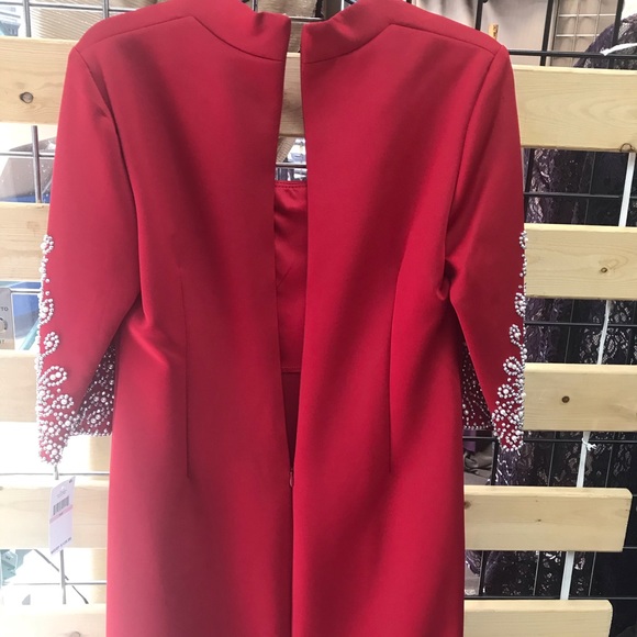 NWT,SL Fashions,Bejeweled Sleeve Dress,red - Picture 13 of 16